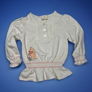 Vintage Disney Classic Pooh Piglet Girls 2T Embroidered Smocked Peplum Top